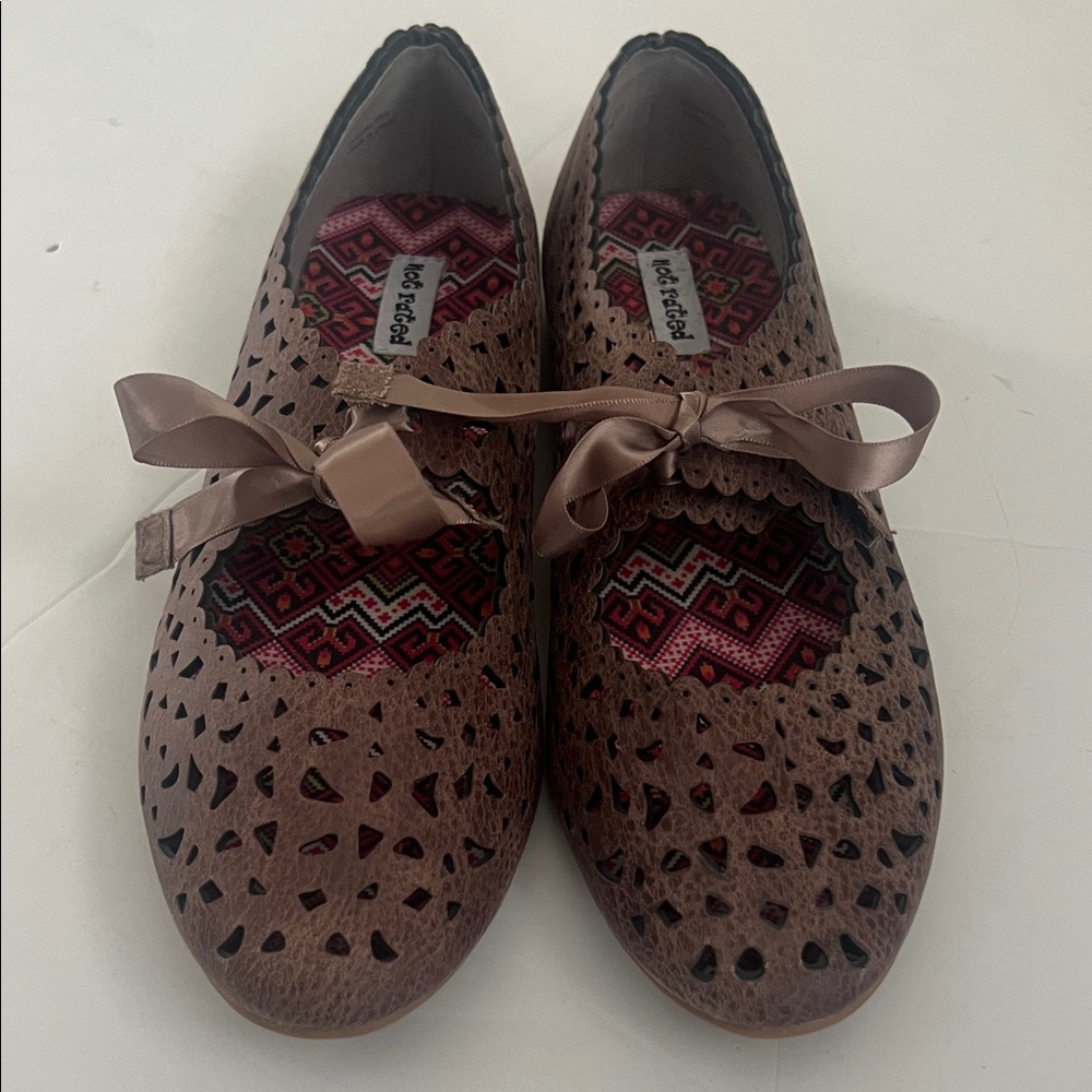 Not Rated Brown Cutout Flats with Ribbon Ties